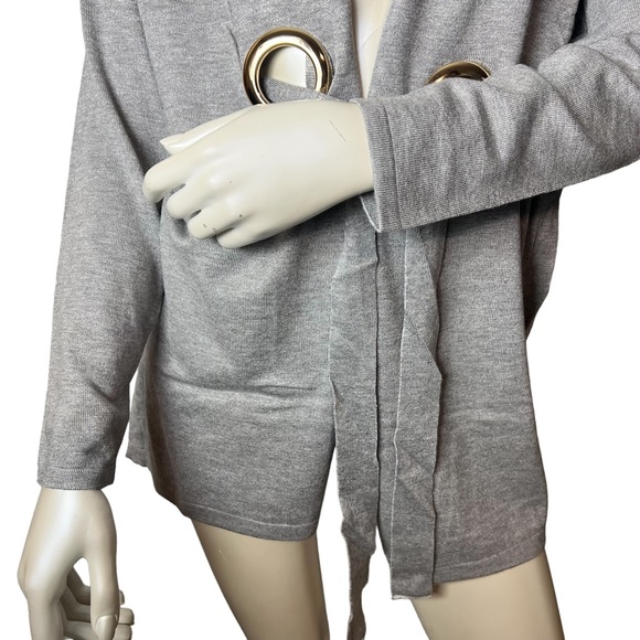 Coco Bleu Gray Long Sleeve Tie Knit Cardigan. - Picture 5 of 12